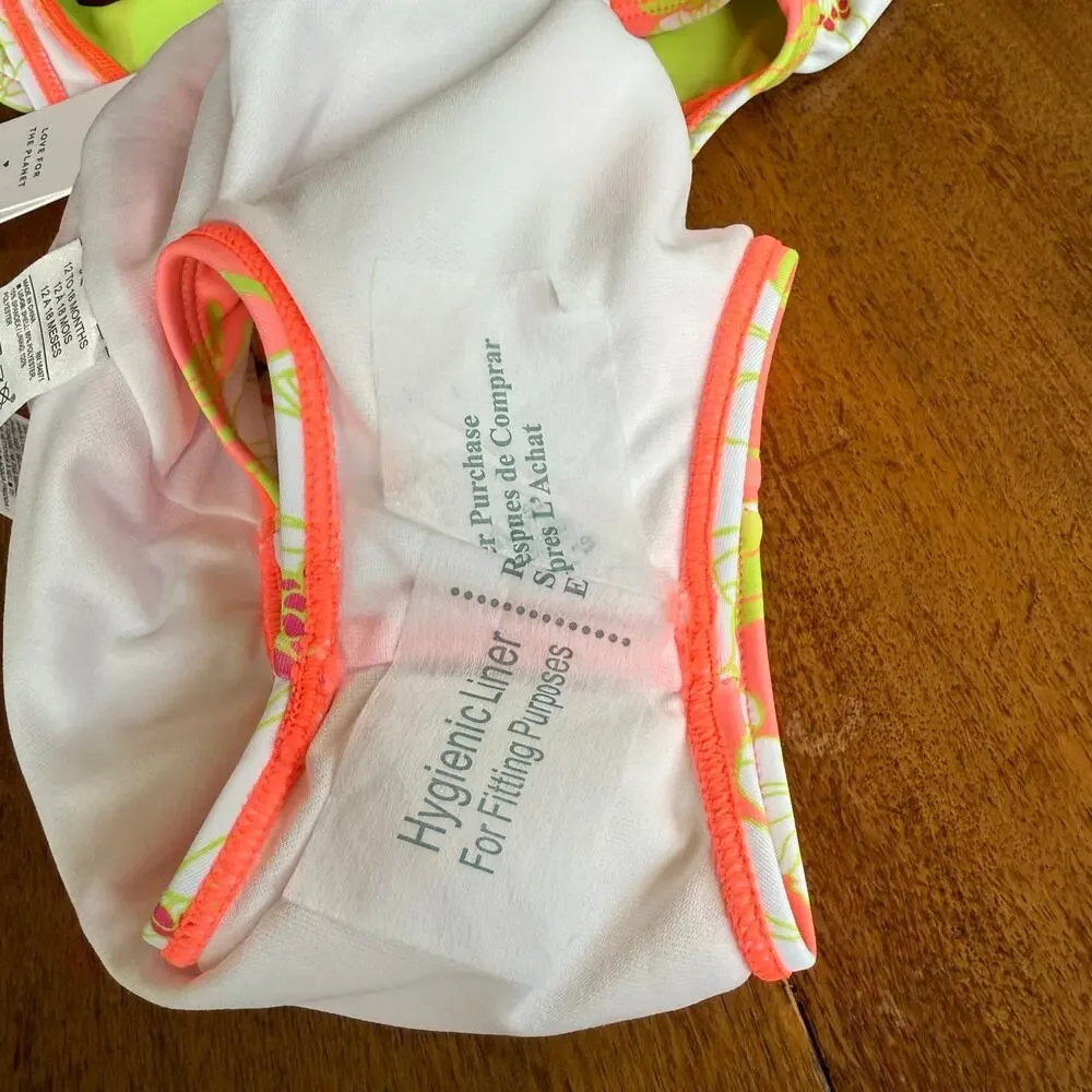 Janie‎ and Jack Ruffle Swimsuit Floral Coral Curl Girls 12-18 Mos Preppy Summer